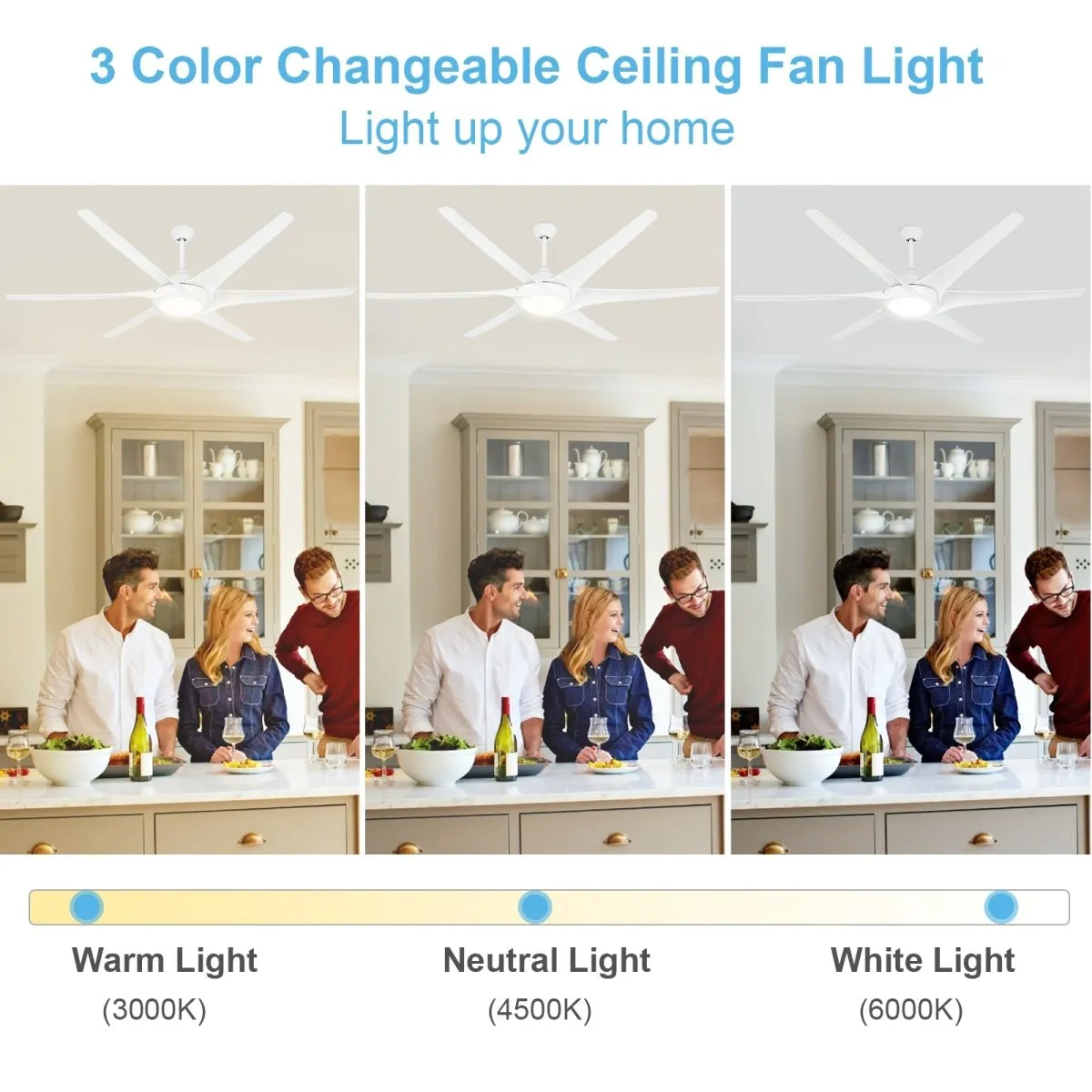 Depuley 80" Large Plus Ceiling Fan with Lights, Large Reversible Ceiling Fan with 6 Blades, 24W Modern Ceiling Fans with 5-Speed for Living Room & Covered Outdoor, 3 Color Changeable, Timer