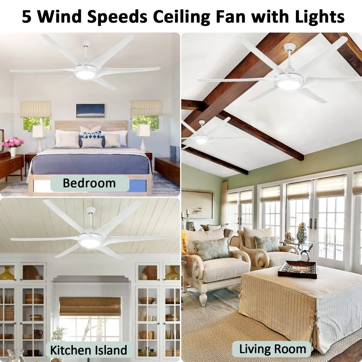 Depuley 80" Large Plus Ceiling Fan with Lights, Large Reversible Ceiling Fan with 6 Blades, 24W Modern Ceiling Fans with 5-Speed for Living Room & Covered Outdoor, 3 Color Changeable, Timer