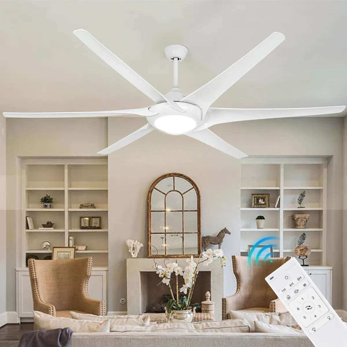 Depuley 80" Large Plus Ceiling Fan with Lights, Large Reversible Ceiling Fan with 6 Blades, 24W Modern Ceiling Fans with 5-Speed for Living Room & Covered Outdoor, 3 Color Changeable, Timer