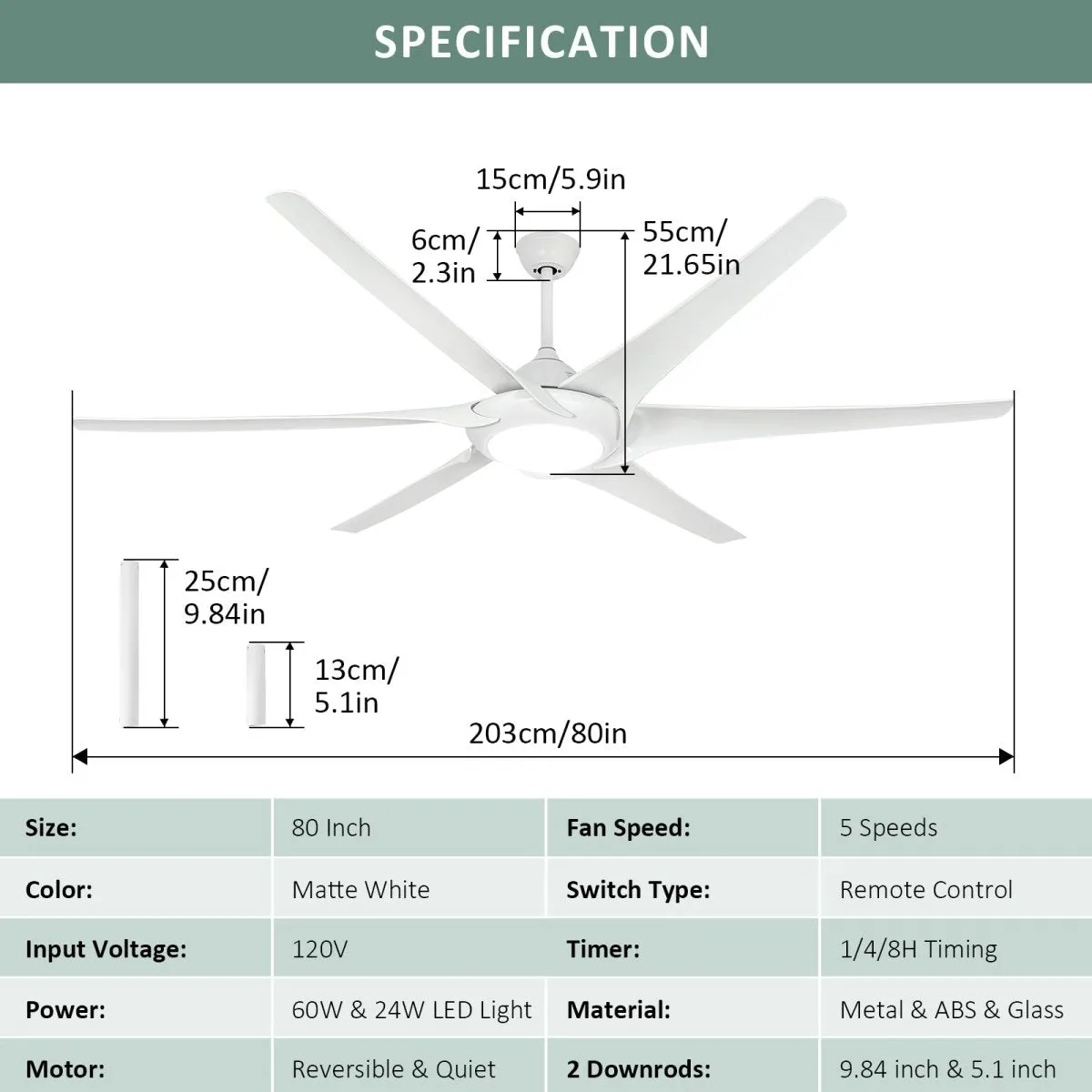 Depuley 80" Large Plus Ceiling Fan with Lights, Large Reversible Ceiling Fan with 6 Blades, 24W Modern Ceiling Fans with 5-Speed for Living Room & Covered Outdoor, 3 Color Changeable, Timer