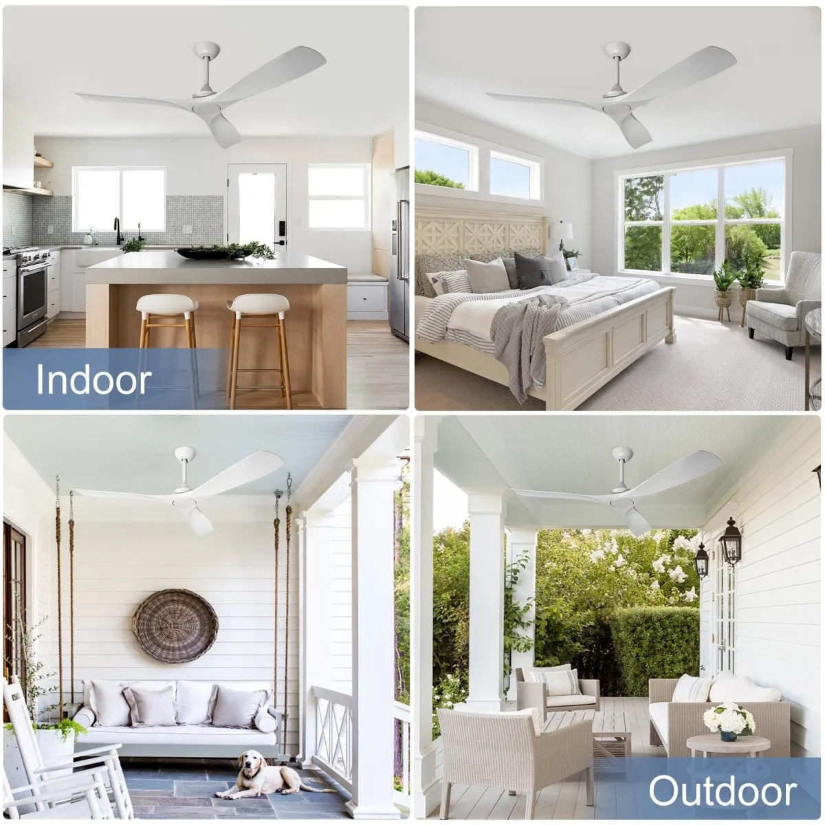 Depuley White Modern Remote Ceiling Fan No Light, Low Profile Ceiling Fans Without Light, 52-Inch Noiseless Reversible DC Motor for Kitchen/Patio/Farmhouse & Covered Outdoor, Timing