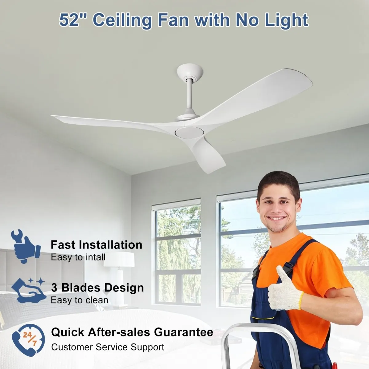 Depuley White Modern Remote Ceiling Fan No Light, Low Profile Ceiling Fans Without Light, 52-Inch Noiseless Reversible DC Motor for Kitchen/Patio/Farmhouse & Covered Outdoor, Timing