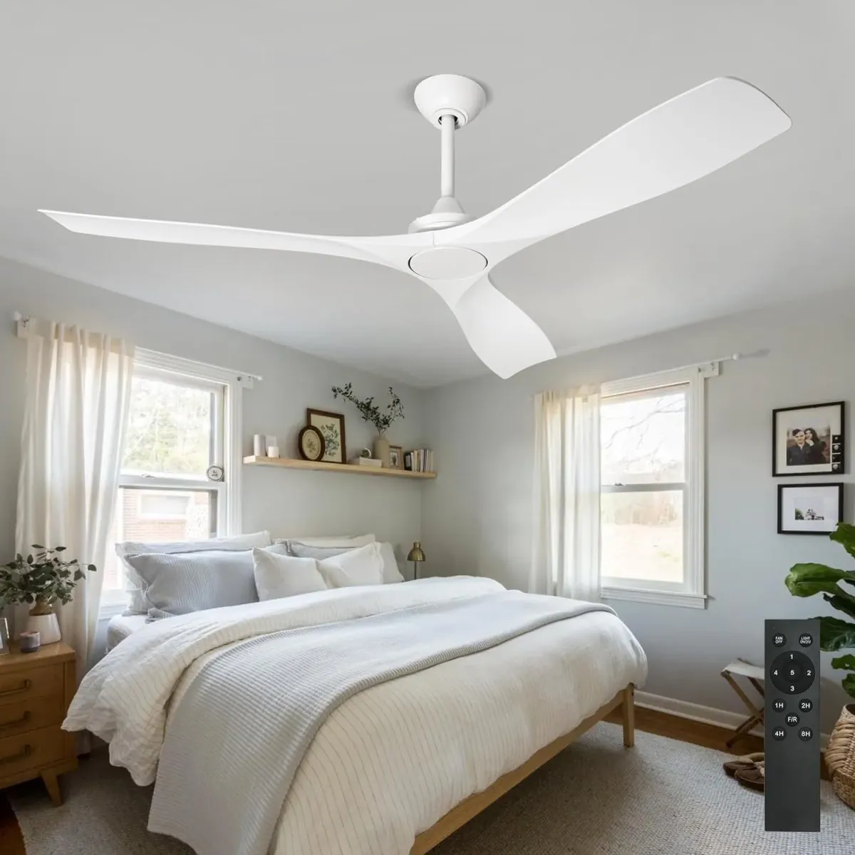 Depuley White Modern Remote Ceiling Fan No Light, Low Profile Ceiling Fans Without Light, 52-Inch Noiseless Reversible DC Motor for Kitchen/Patio/Farmhouse & Covered Outdoor, Timing