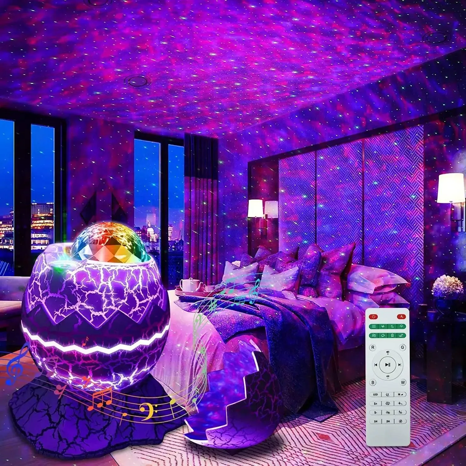 Dinosaur Egg Galaxy Projector: Immersive Starlight & Sound Show - Remote Control Glow for Any Room