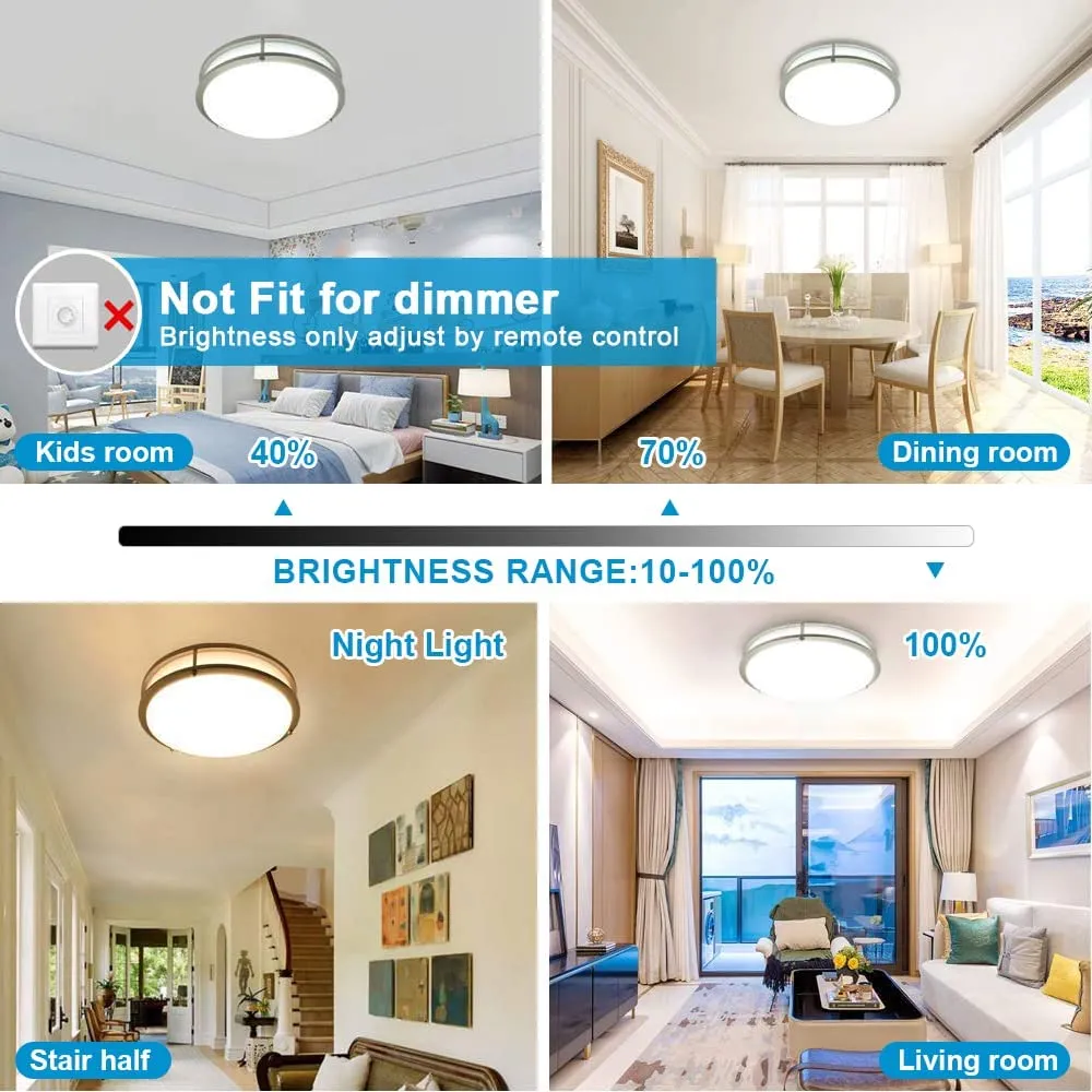 DLLT 30W Modern Dimmable LED Ceiling Light with Remote - 13.31 Inch Round Close to Ceiling Lights, 3000K-6000K 3 Light Color Changeable