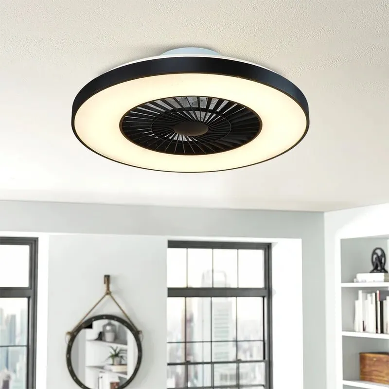 DLLT Modern Ceiling Fans with Lights, 40W LED Dimmable with Remote, 7 Invisible Blades Semi Flush Mount Ceiling Fan Light, 3-Speed Indoor Low Profile Ceiling Fan, 3000K-6500K Timing