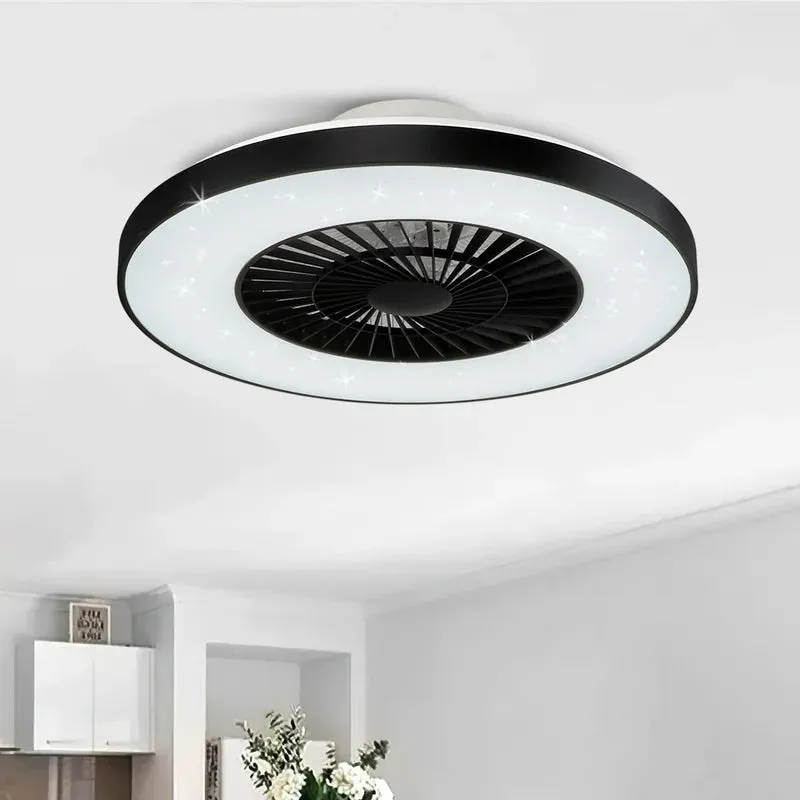 DLLT Modern Ceiling Fans with Lights, 40W LED Dimmable with Remote, 7 Invisible Blades Semi Flush Mount Ceiling Fan Light, 3-Speed Indoor Low Profile Ceiling Fan, 3000K-6500K Timing