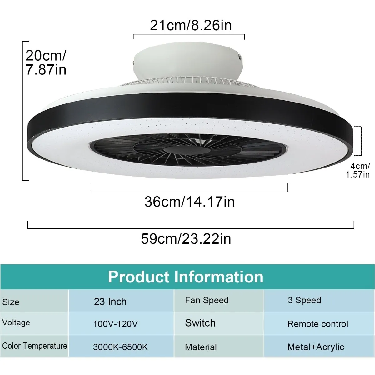 DLLT Modern Ceiling Fans with Lights, 40W LED Dimmable with Remote, 7 Invisible Blades Semi Flush Mount Ceiling Fan Light, 3-Speed Indoor Low Profile Ceiling Fan, 3000K-6500K Timing