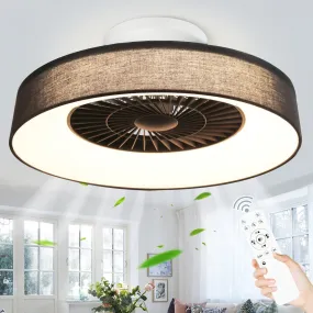 DLLT Modern Flush Mount Ceiling Fan with Lights- 22.5'' Dimmable Low Profile Indoor Ceiling Fans with Remote Control, Smart 3 Light Color Change and Timing for Bedroom Living Room Kitchen, Black
