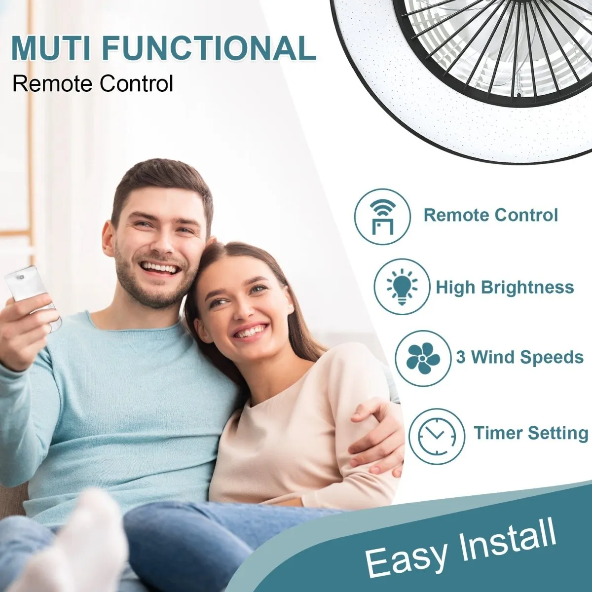 DLLT Modern Flush Mount Ceiling Fan with Lights- 22.5'' Dimmable Low Profile Indoor Ceiling Fans with Remote Control, Smart 3 Light Color Change and Timing for Bedroom Living Room Kitchen, Black