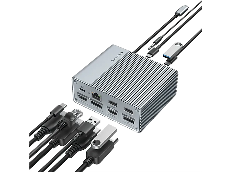 Docking Station - Hyper HDG212B-GL, 12 Puertos, 100W, Gris