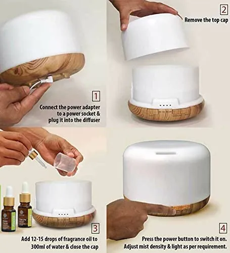 EKAM 400ml 7 Mood Changing LED Light Cool Mist Humidifier Aroma Diffuser Ideal for Home Office Bedroom Gym Shop Wardrobe, 6Hr Continuous Runtime, Auto Shut Off, One Year Warranty