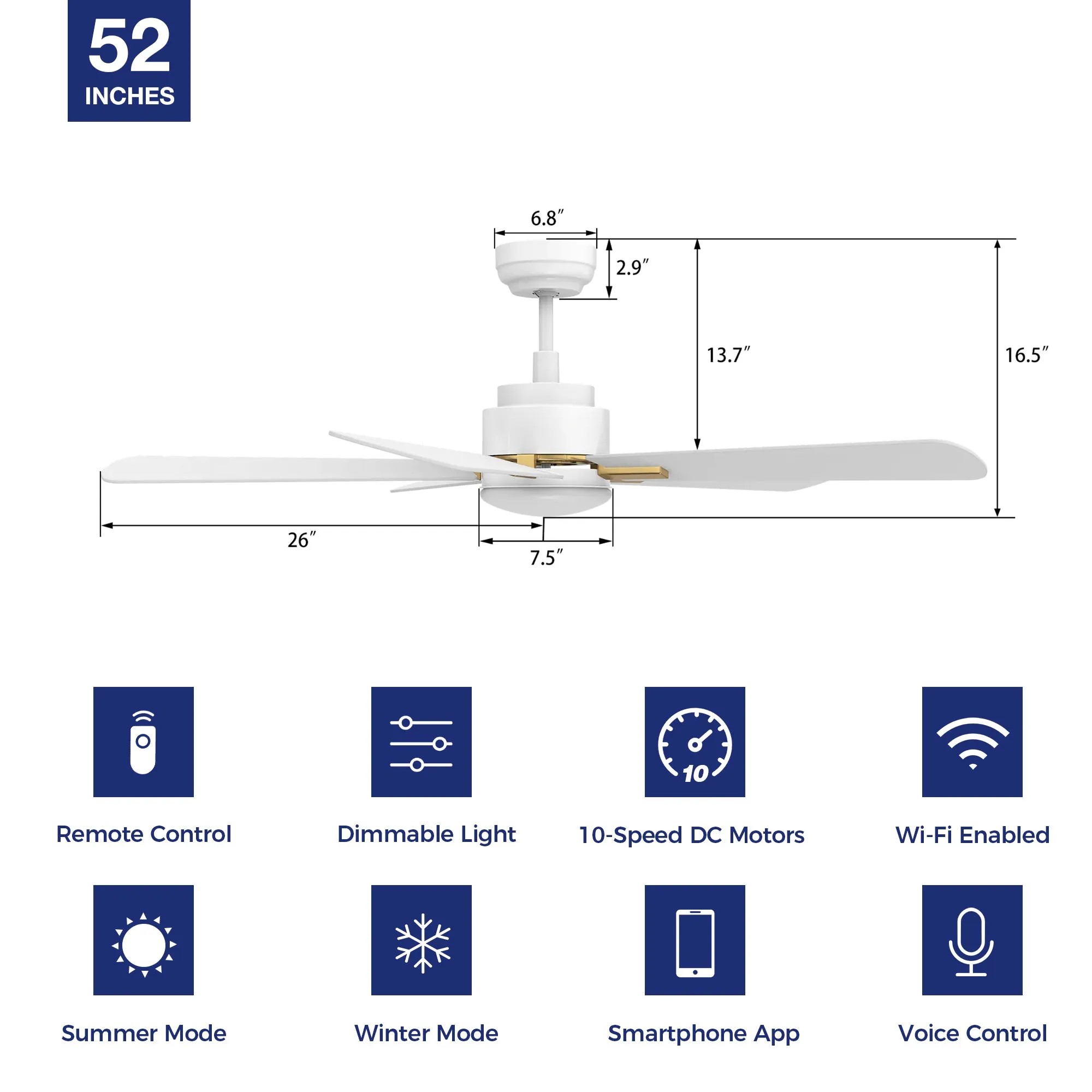 Elgin Outdoor Ceiling Fan with Dimmable LED Light Remote-Smart 52"