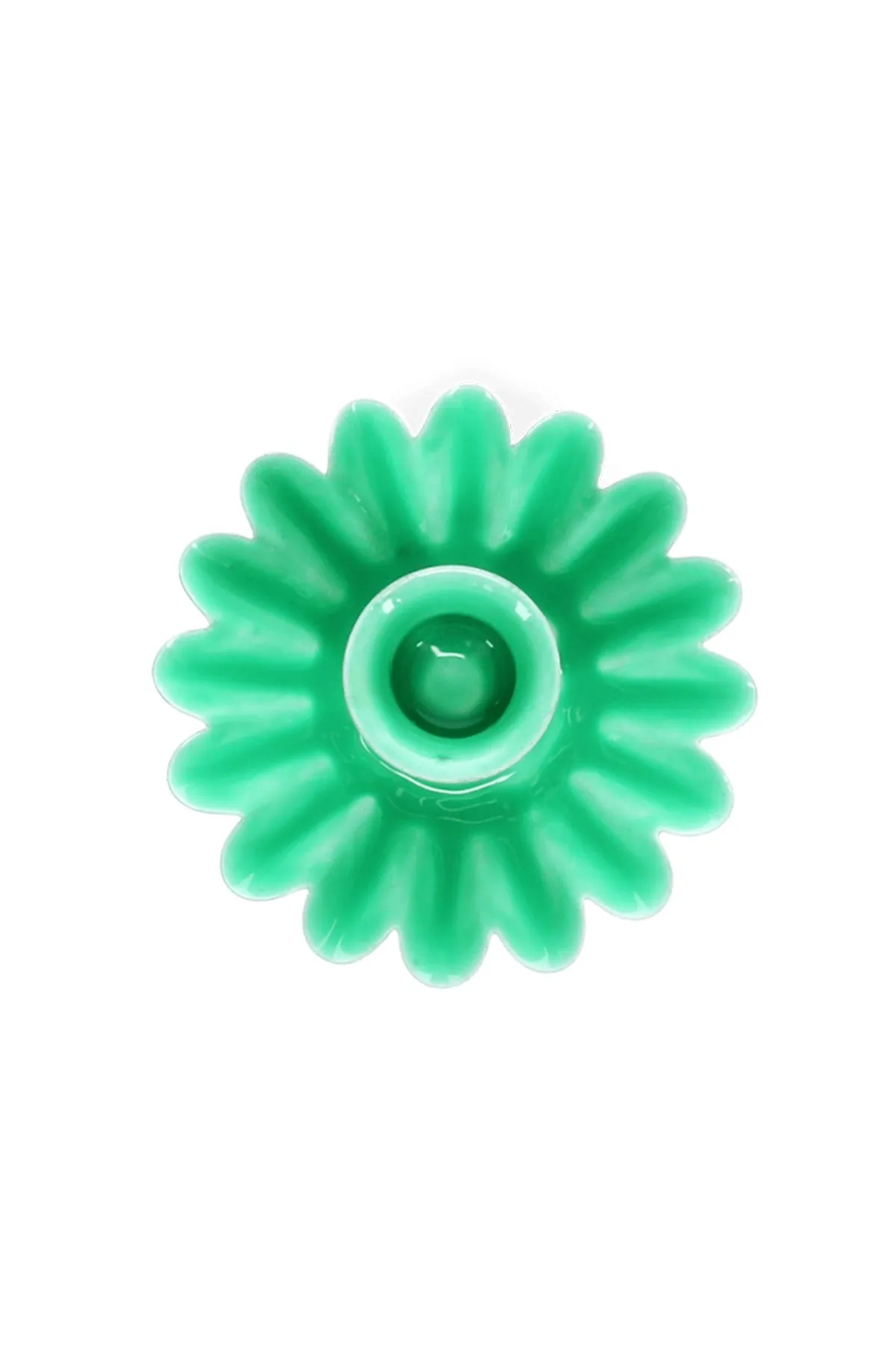 Enamel Cupped Flower Candle Holder Green