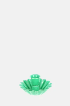 Enamel Cupped Flower Candle Holder Green