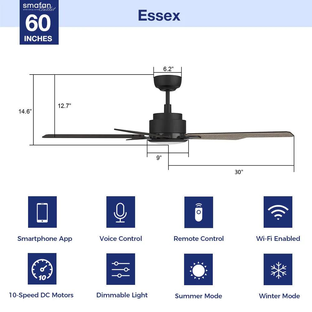 Essex Smart Ceiling Fan Outdoor/Indoor with LED Light and Remote 60"
