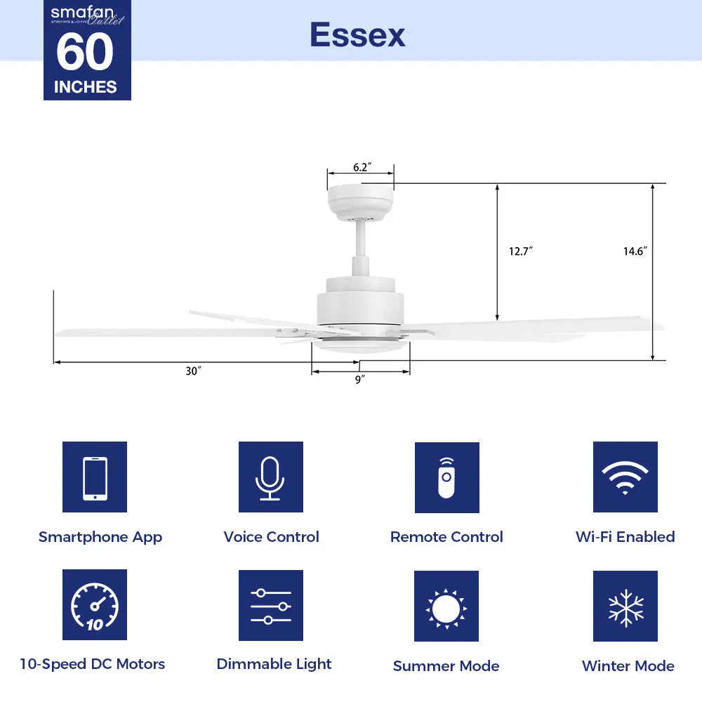 Essex Smart Ceiling Fan Outdoor/Indoor with LED Light and Remote 60"