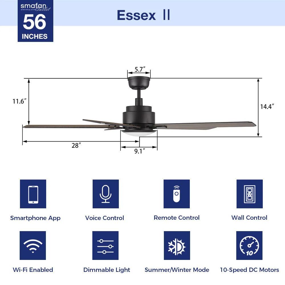 Essex Ⅱ Smart Ceiling Fan with LED Light and Remote Outdoor/Indoor 56"