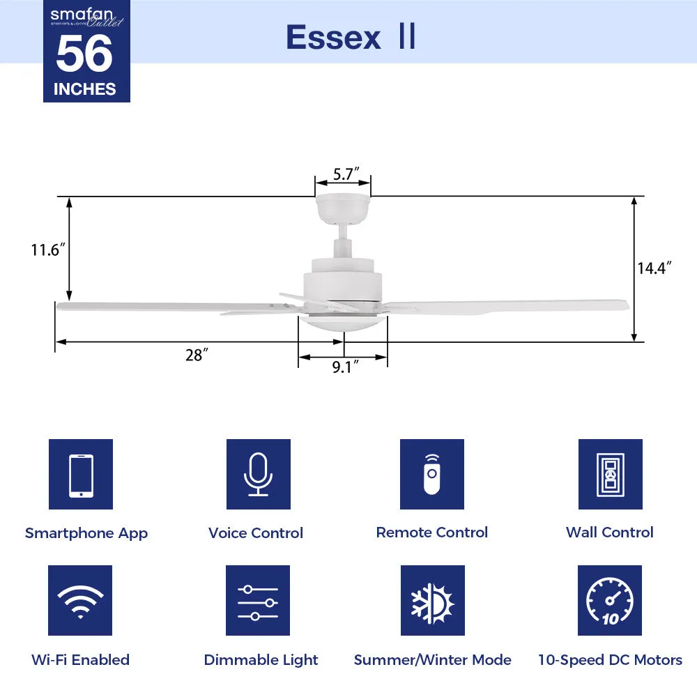 Essex Ⅱ Smart Ceiling Fan with LED Light and Remote Outdoor/Indoor 56"