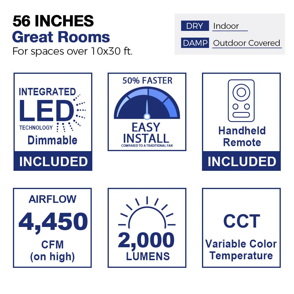 Essex Smart Ceiling Fan with LED Light and Remote Outdoor/Indoor 56"