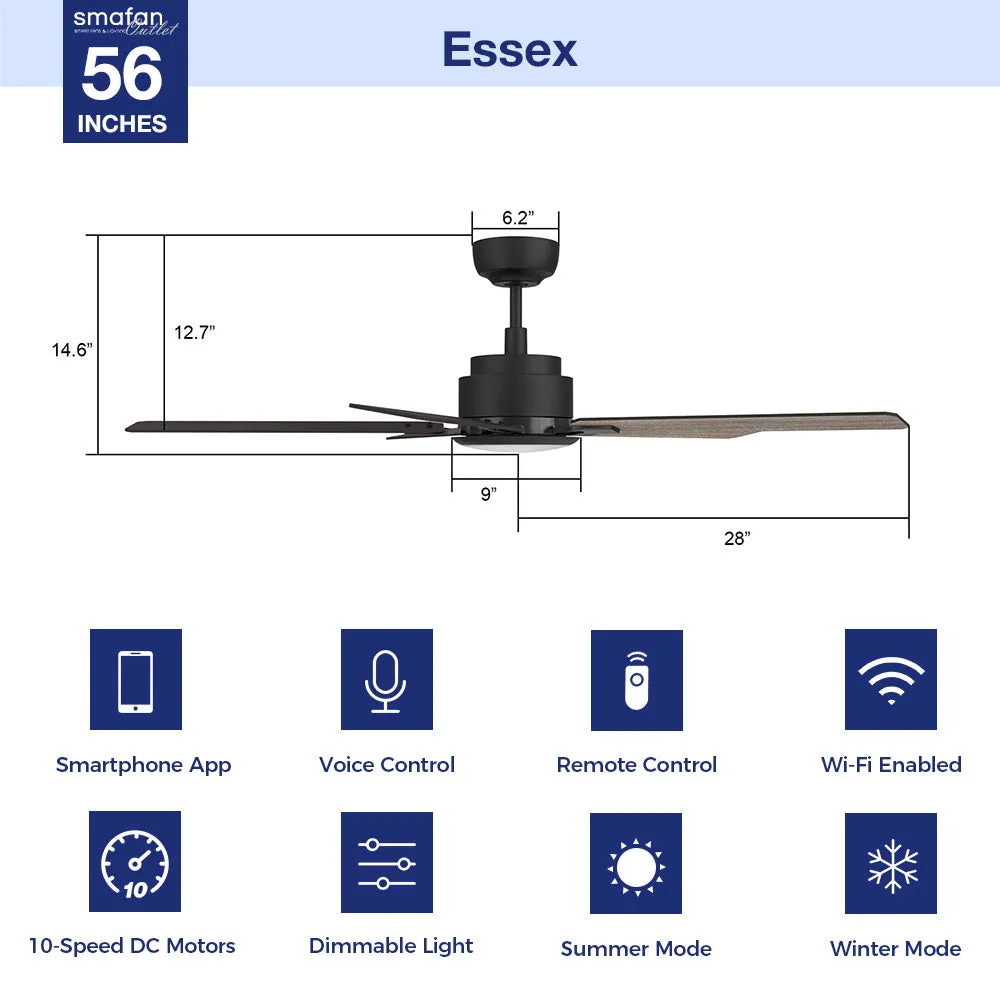 Essex Smart Ceiling Fan with LED Light and Remote Outdoor/Indoor 56"