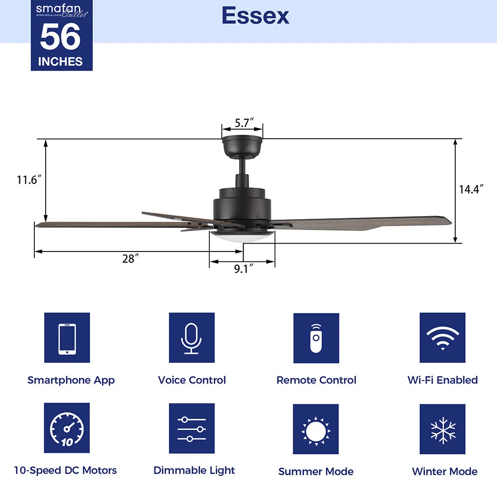 Essex Smart Ceiling Fan with LED Light and Remote Outdoor/Indoor 56"