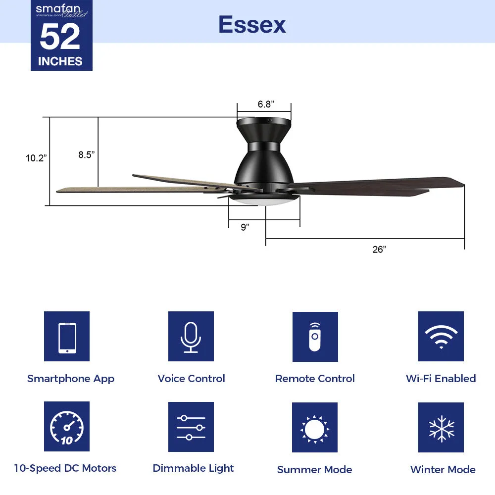 Essex Smart Low Profile Ceiling Fan with LED Light Outdoor/Indoor 52”