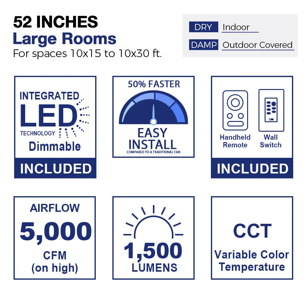 Essex Ⅱ Smart Low Profile Ceiling Fan with LED Light Outdoor/Indoor 52”