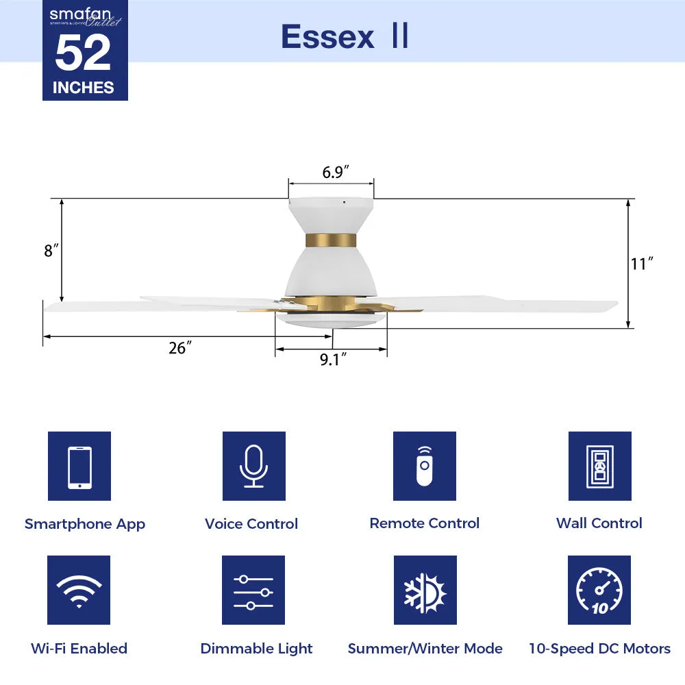 Essex Ⅱ Smart Low Profile Ceiling Fan with LED Light Outdoor/Indoor 52”