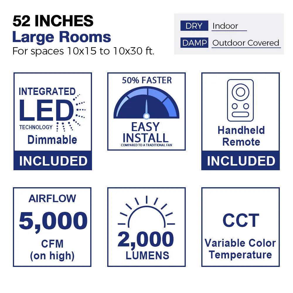 Essex Smart Low Profile Ceiling Fan with LED Light Outdoor/Indoor 52”