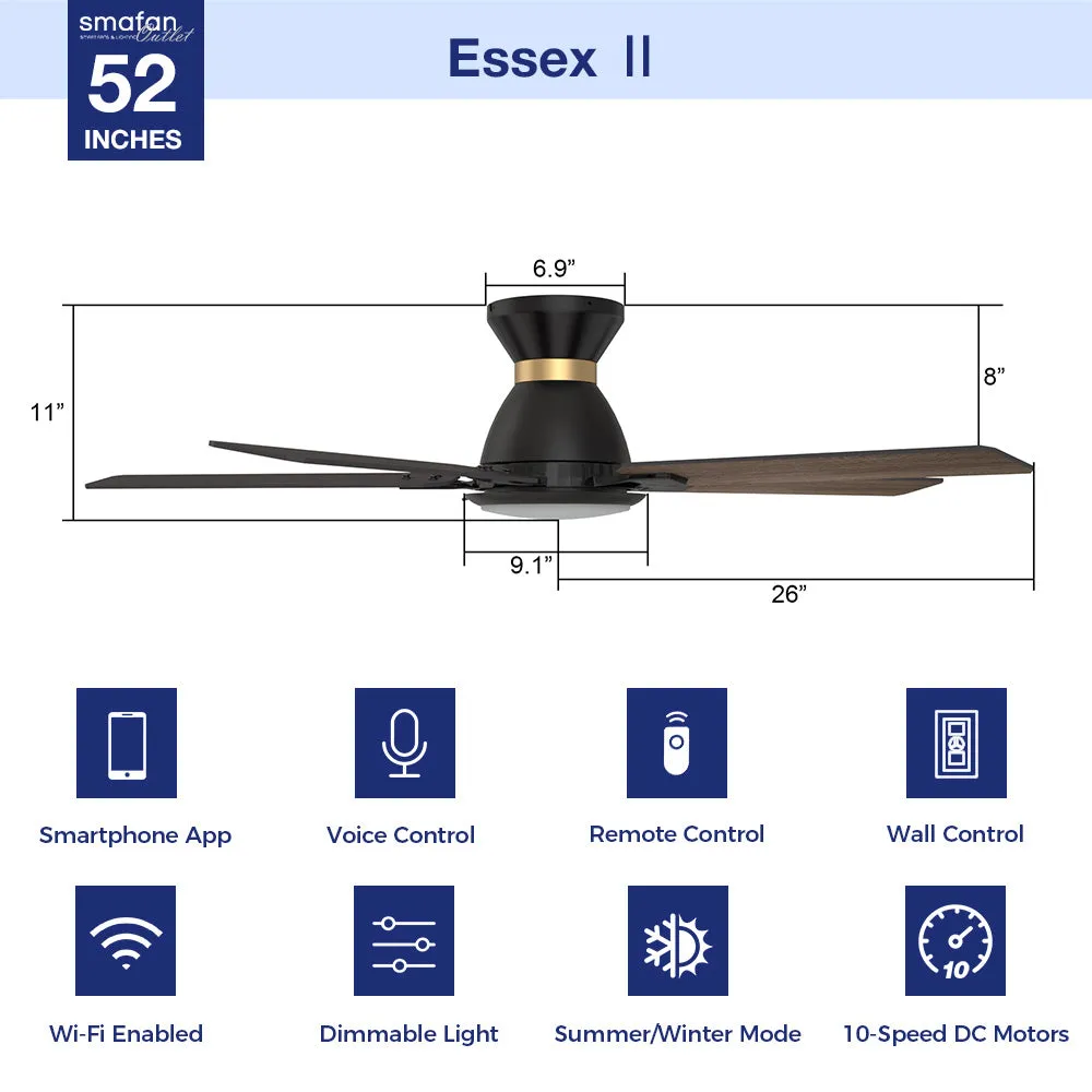 Essex Ⅱ Smart Low Profile Ceiling Fan with LED Light Outdoor/Indoor 52”
