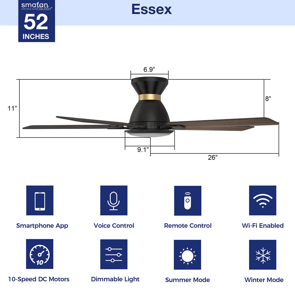Essex Smart Low Profile Ceiling Fan with LED Light Outdoor/Indoor 52”