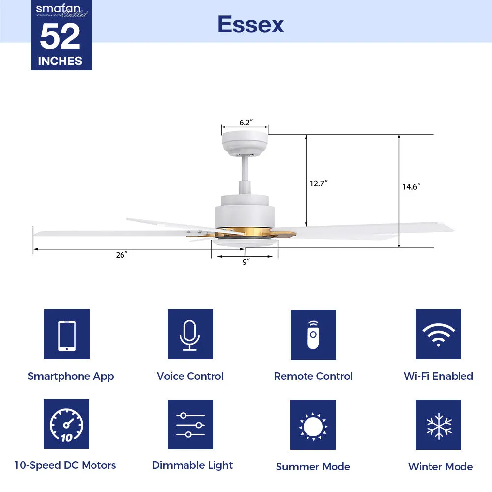 Essex Smart Outdoor Ceiling Fan with Dimmable LED Light Remote 52 Inch