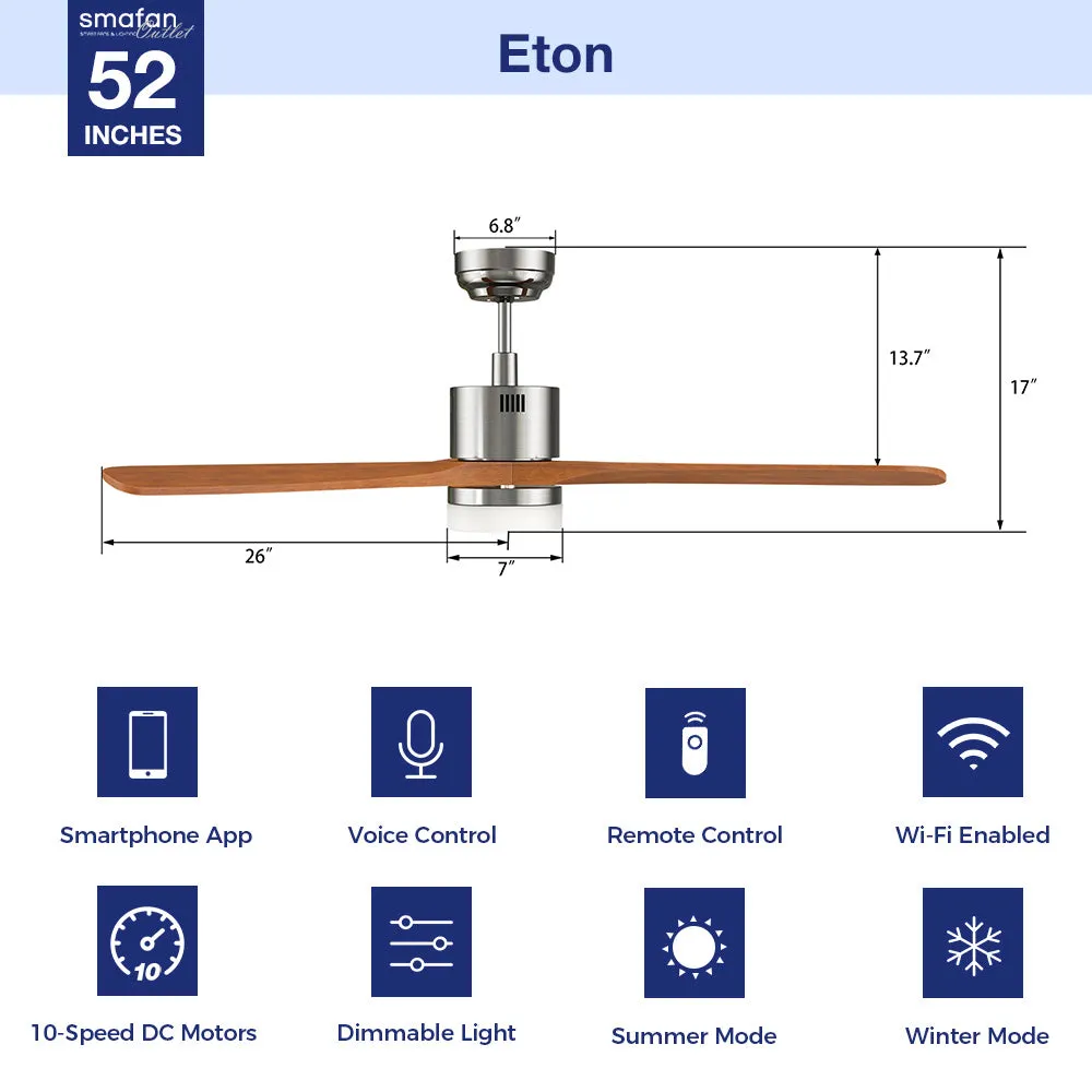 Eton Outdoor Ceiling Fan with Dimmable LED Light Remote 52"-Smart