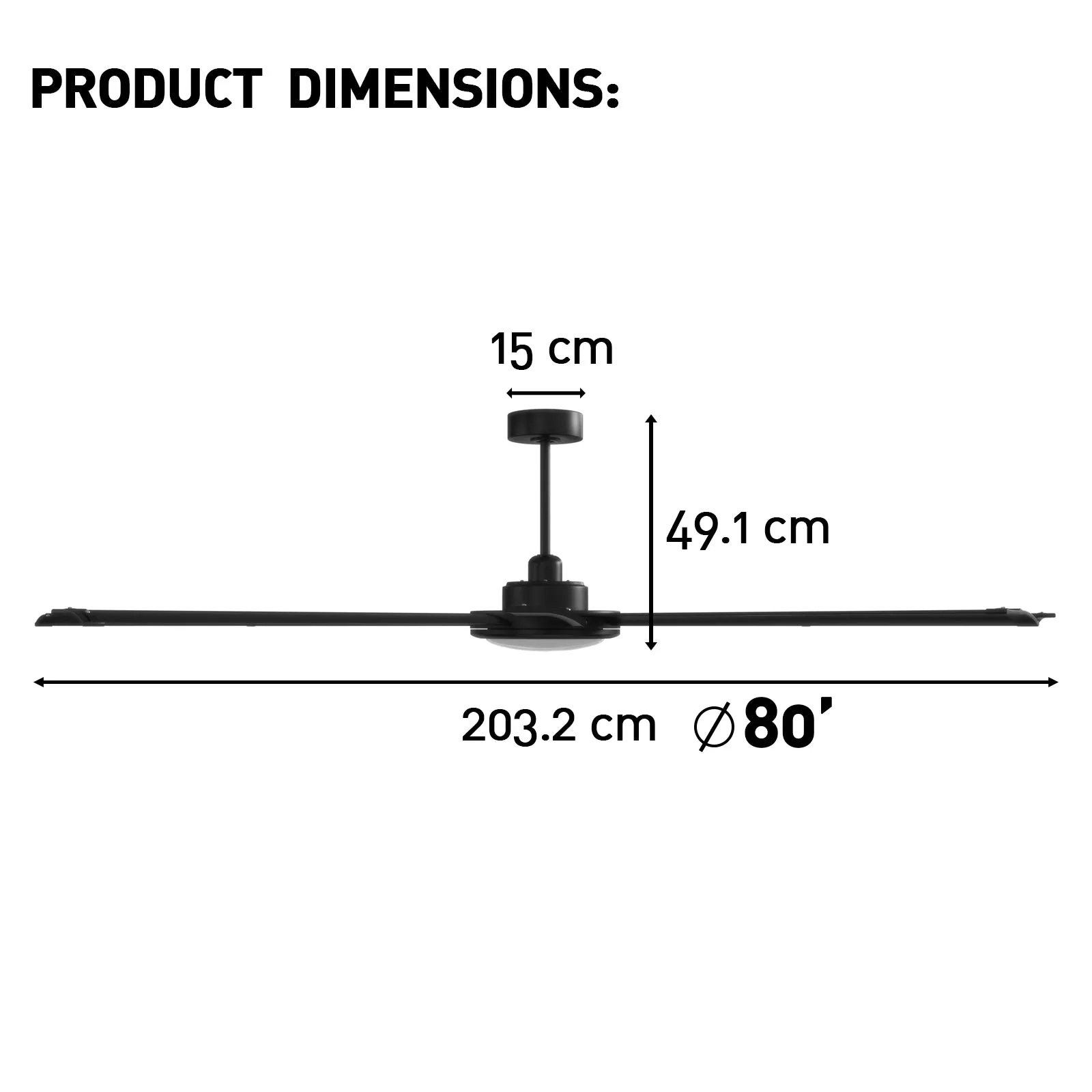 Eureka 80" 8 Blades Ceiling Fan with Remote Control and LED Light Kit Tri-Color Matt Black