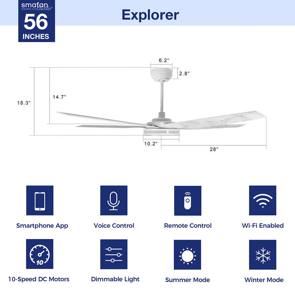 Explorer Smart Ceiling Fan with LED Light and Remote Outdoor/Indoor 56"
