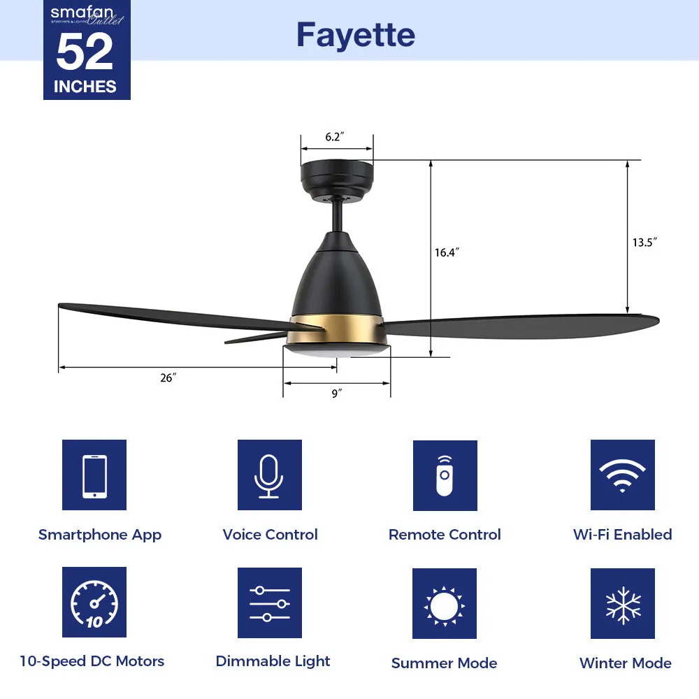 Fayette Outdoor Smart Ceiling Fan with LED Light and Remote 52"