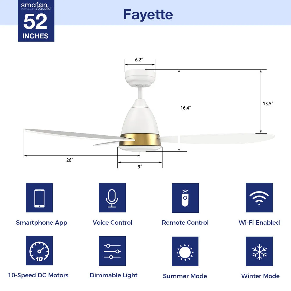 Fayette Outdoor Smart Ceiling Fan with LED Light and Remote 52"