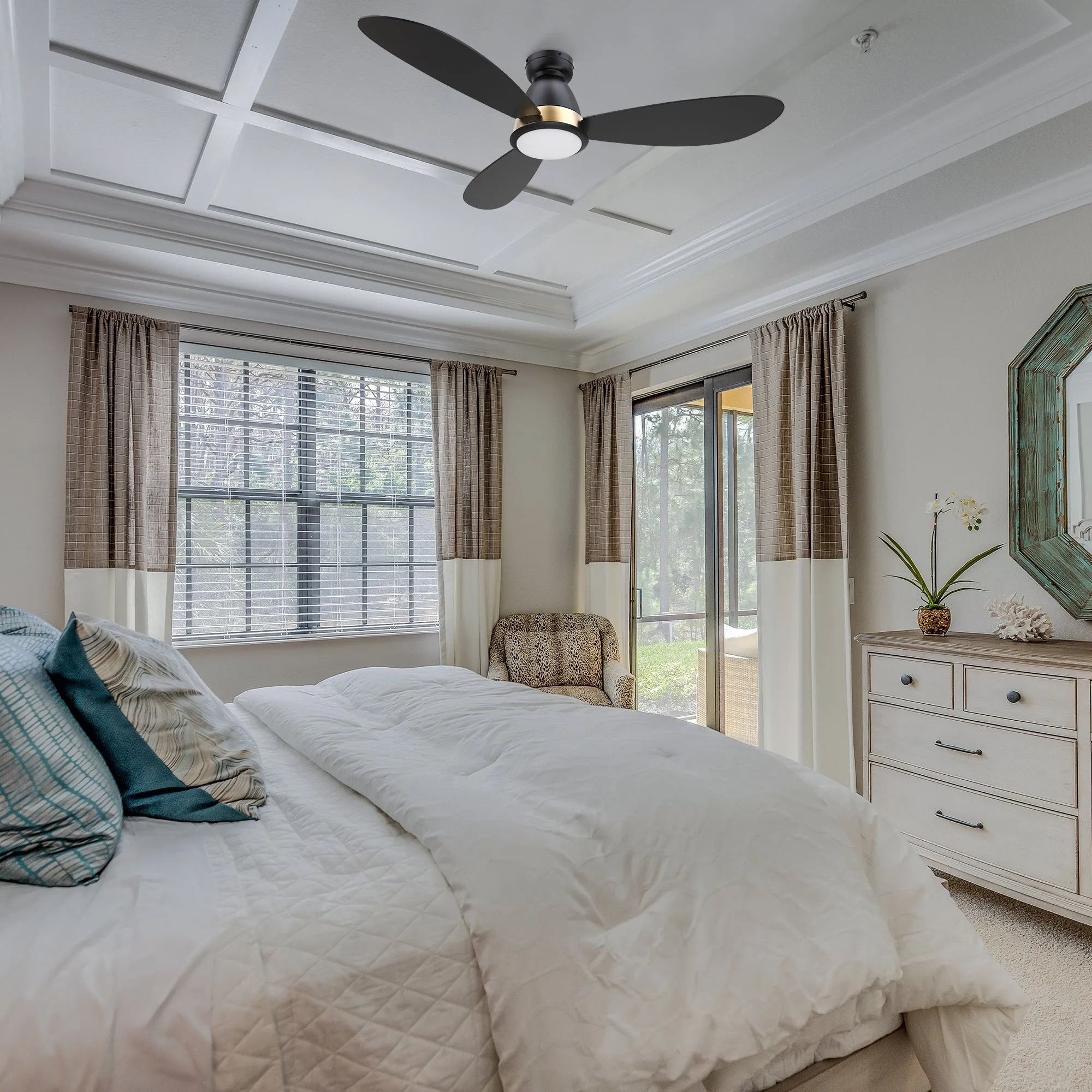 Fayette Smart Flush Mount Ceiling Fan with LED Light Outdoor Indoor 52”