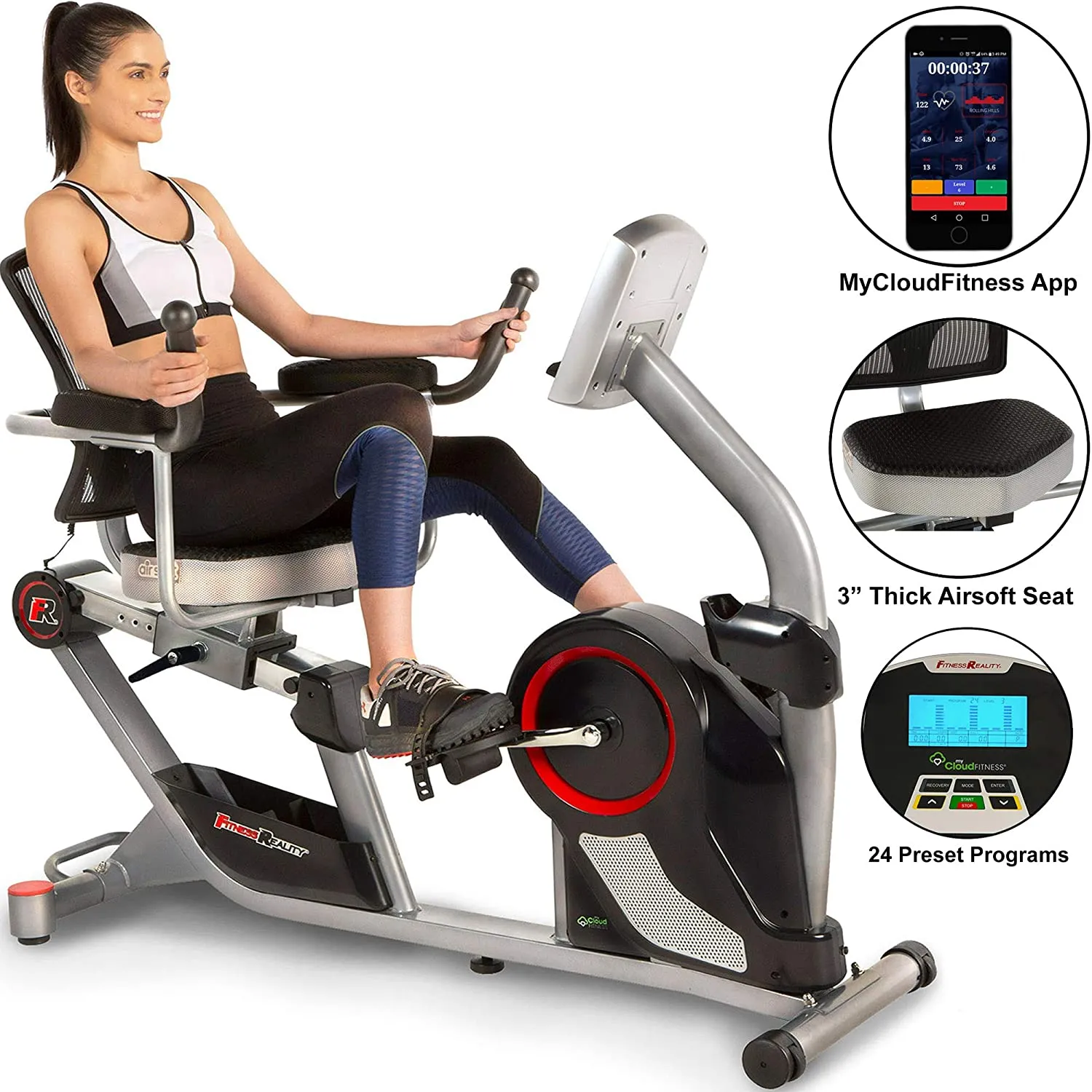 Fitness Reality X-Class 450SL Bluetooth Smart Technology Magnetic Recumbent Exercise Bike with 24 Workout Programs and Free App