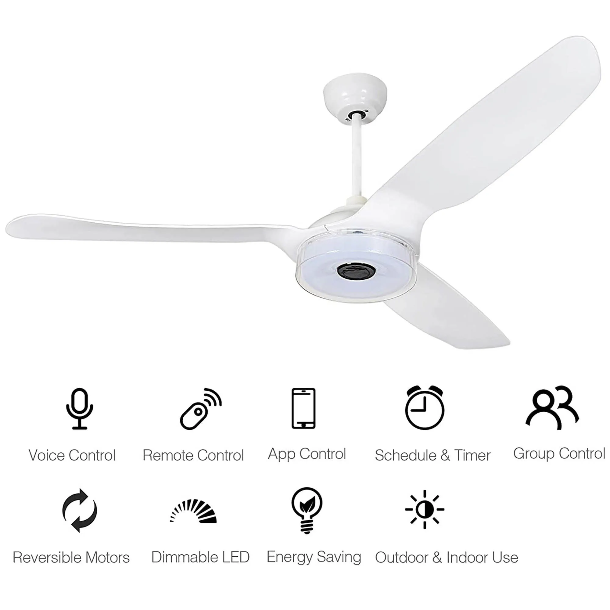 FLETCHER 52'' 3-Blade Smart Ceiling Fan with LED Light Kit & Remote-White/White