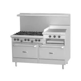 Garland G60-6R24RS 60" Natural Gas 6-Burner Range With 24" Raised Griddle Or Broiler, 1 Standard Oven and 1 Storage Base - 269,000 BTU