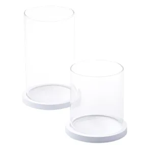 Glass Candles Holders With Wooden Base - Tall Glass Hurricane Candle
