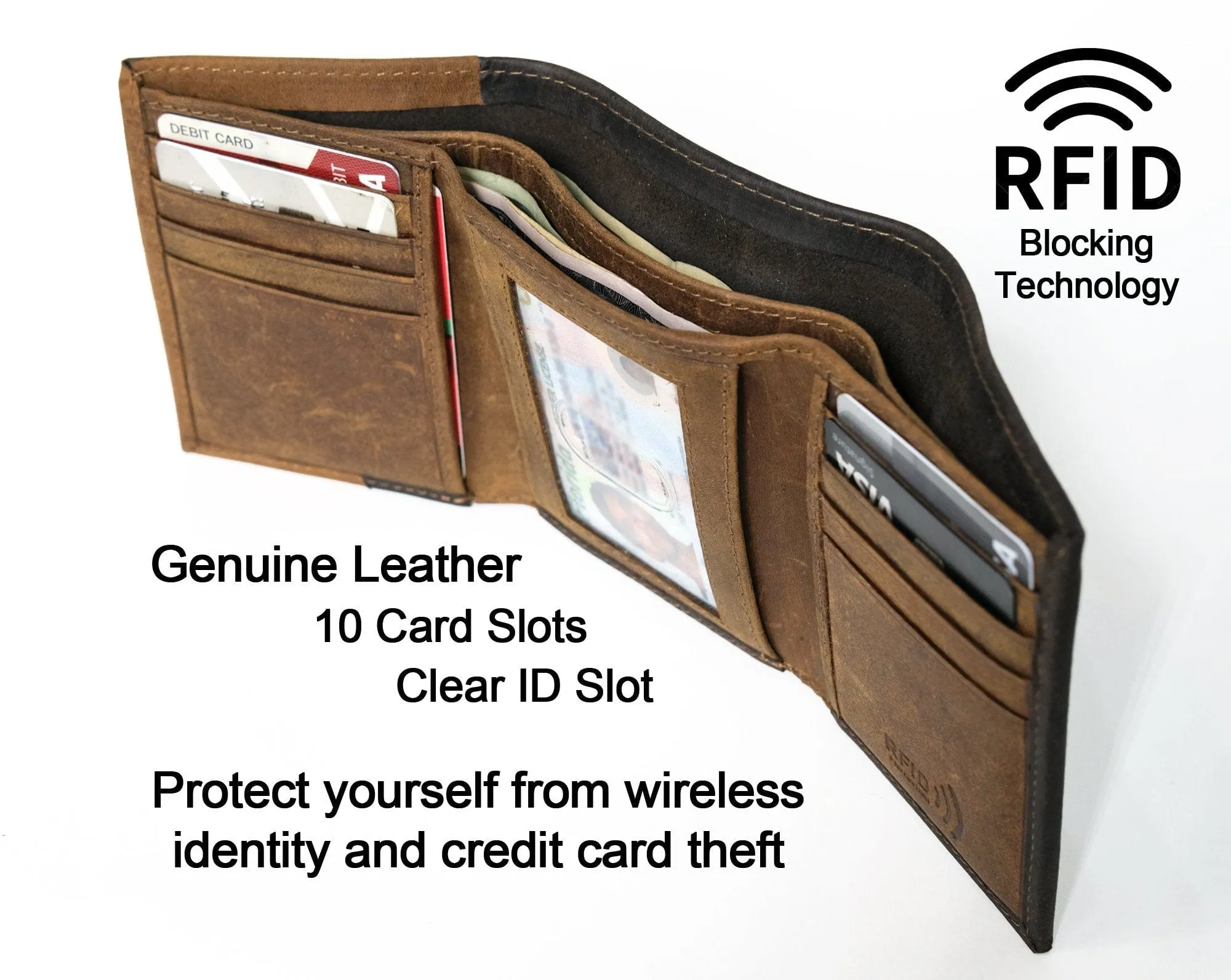 Gold Foil Pressed onto Personalized Genuine Leather Bifold Wallet Custom for Men Women RFID Monogram Initial Gift for Dad Husband Boyfriend