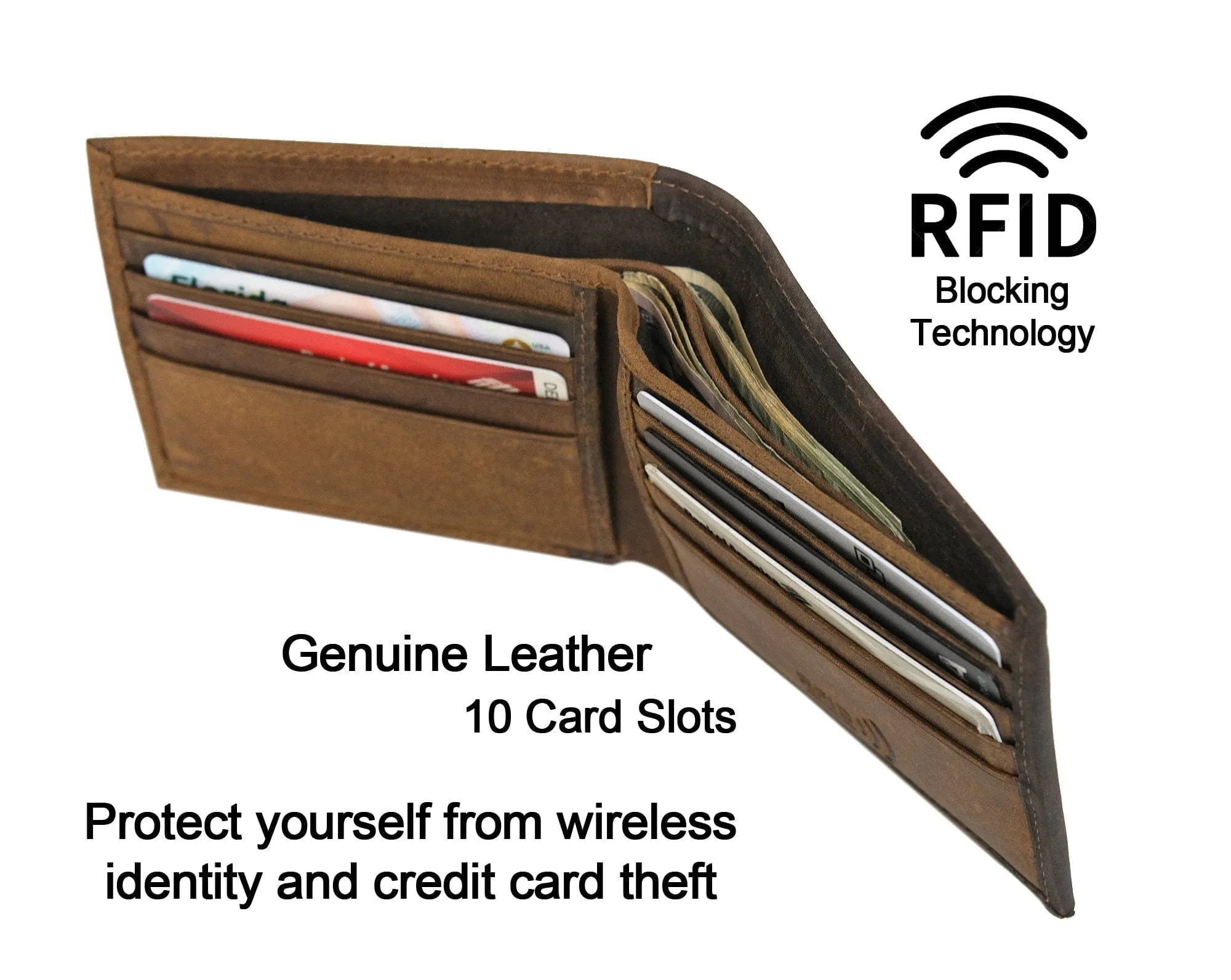 Gold Foil Pressed onto Personalized Genuine Leather Bifold Wallet Custom for Men Women RFID Monogram Initial Gift for Dad Husband Boyfriend