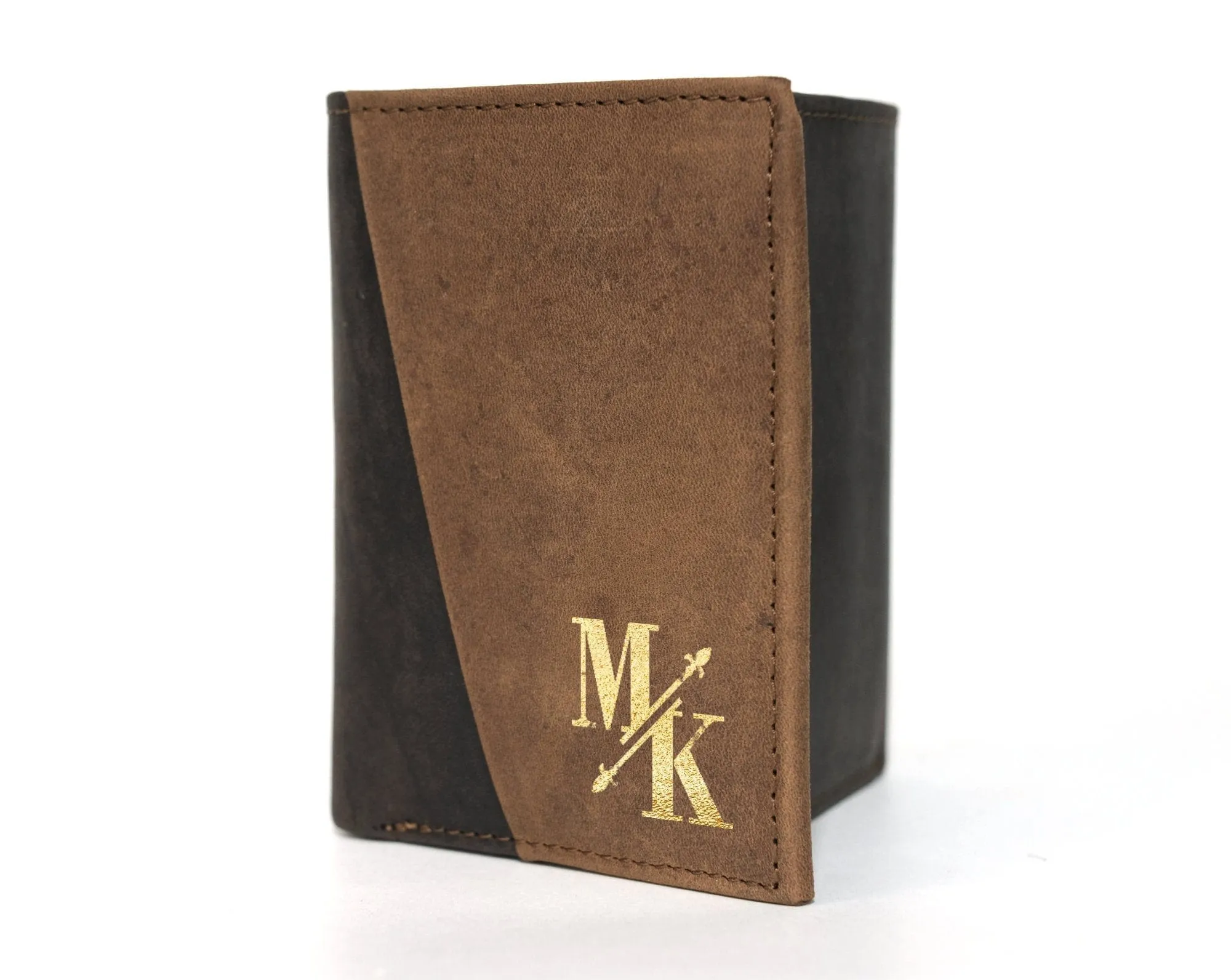 Gold Foil Pressed onto Personalized Genuine Leather Bifold Wallet Custom for Men Women RFID Monogram Initial Gift for Dad Husband Boyfriend