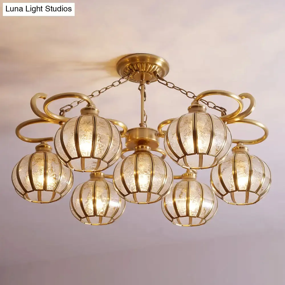 Gold Frosted Glass Ceiling Lamp: 7 Head Globe Semi Flush Light, Traditional Design