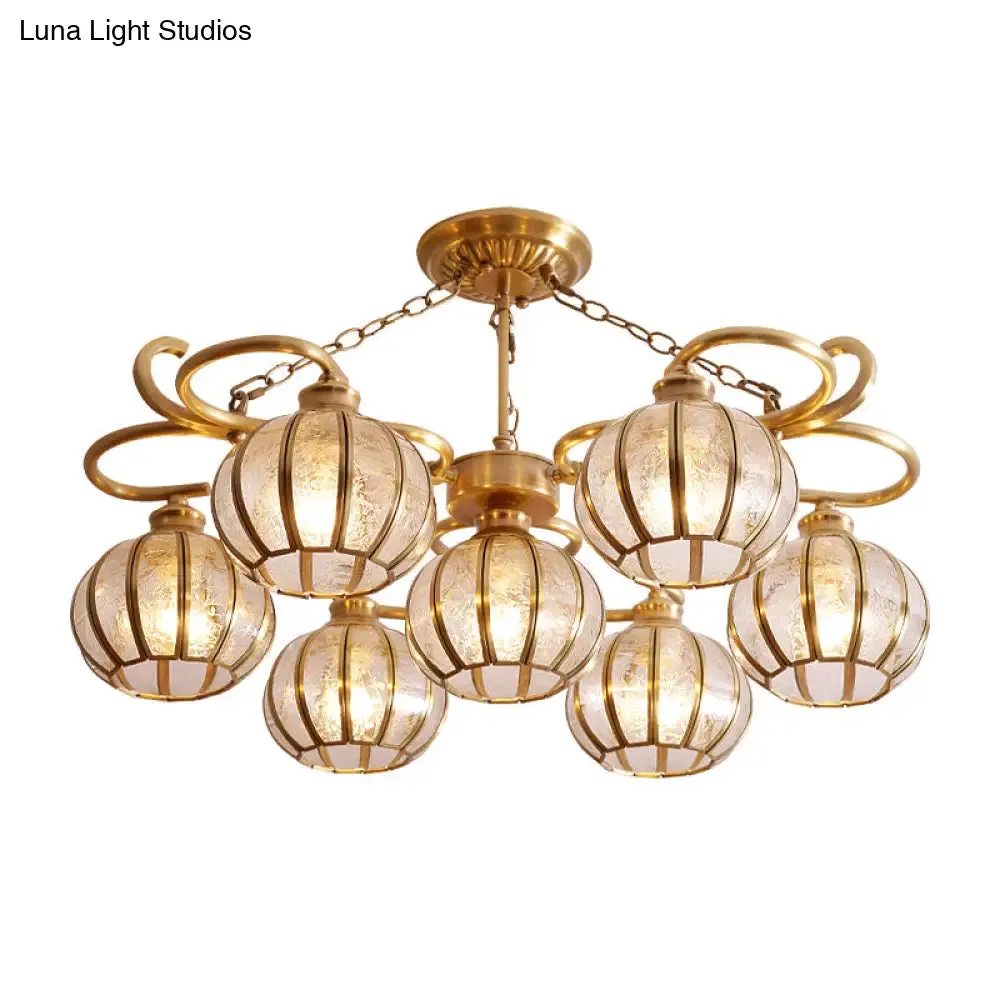 Gold Frosted Glass Ceiling Lamp: 7 Head Globe Semi Flush Light, Traditional Design