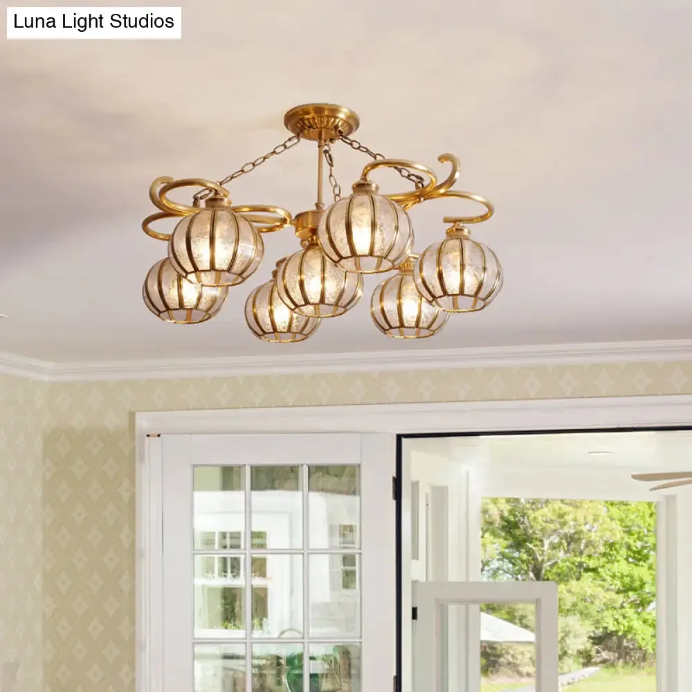 Gold Frosted Glass Ceiling Lamp: 7 Head Globe Semi Flush Light, Traditional Design
