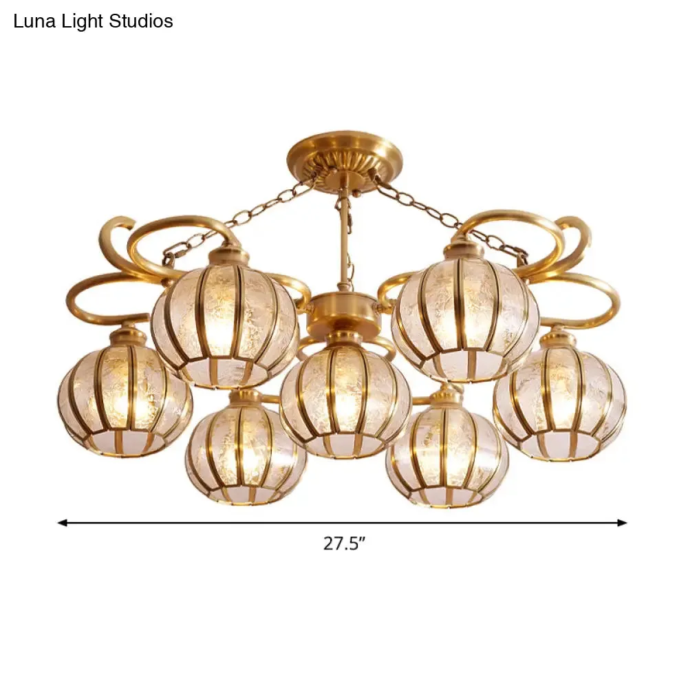 Gold Frosted Glass Ceiling Lamp: 7 Head Globe Semi Flush Light, Traditional Design
